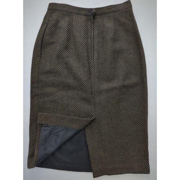 VTG Kasper Anne Klein Wool Blend Black & Brown Striped Tweed Skirt Women Size 8 - Picture 5 of 6